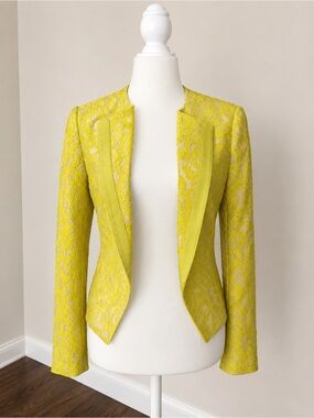 Anthropologie Yellow Lace Cropped Blazer